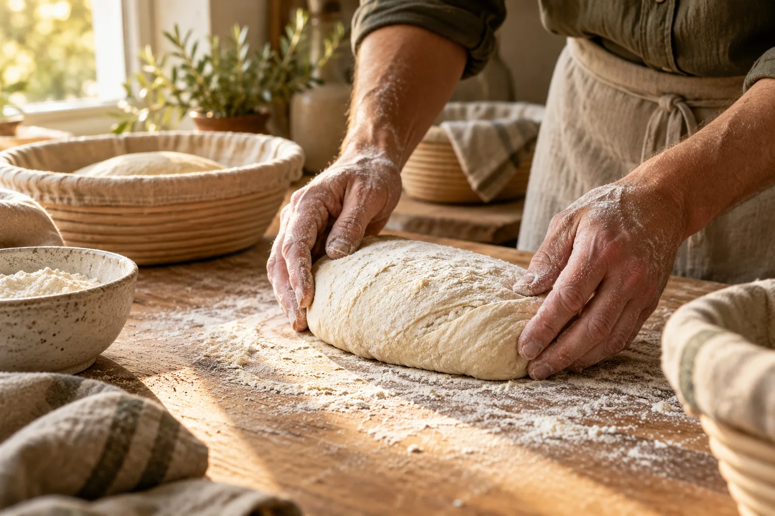Illustratieve handen die brood vormen, niet gefotografeerd bij Remmerswaal